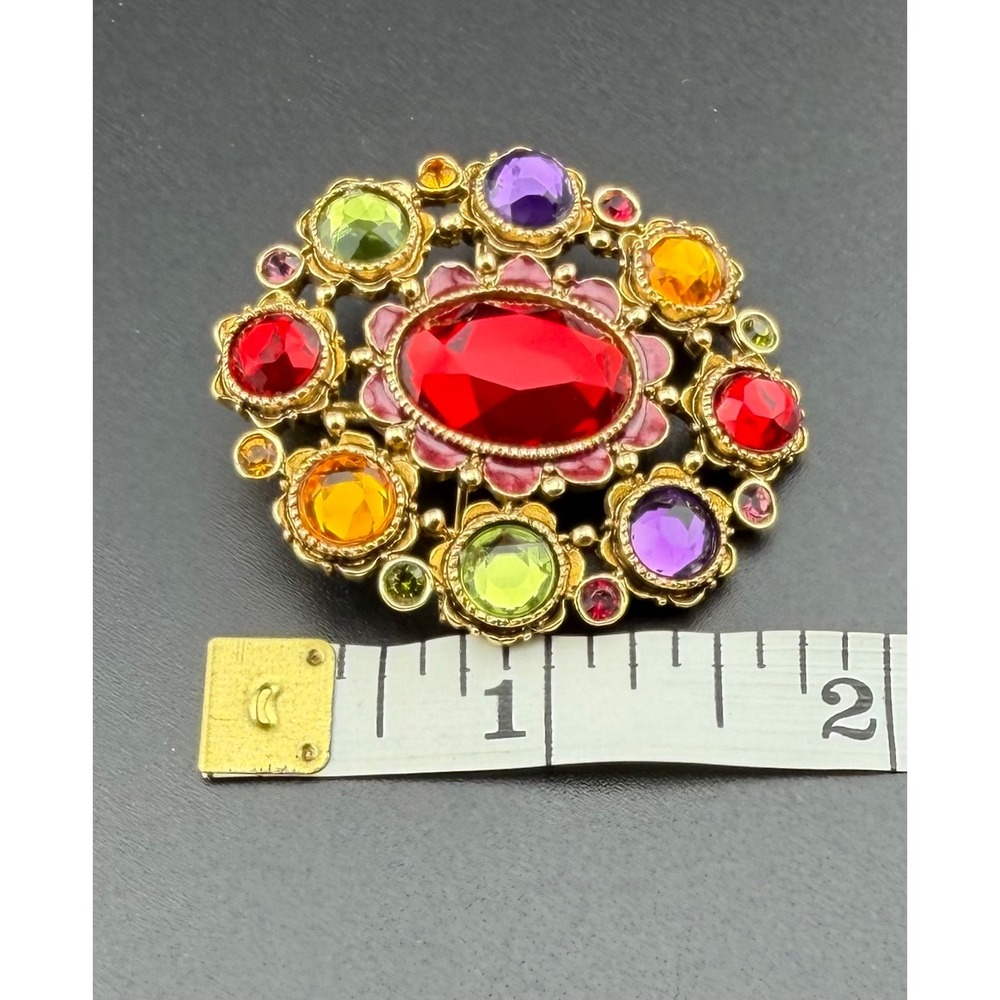 Premier Designs Treasure Brooch Pendant Multi Color Rhinestone Gold Tone Ornate - Picture 5 of 8